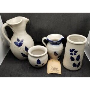 Vintage Williamsburg Pottery salt glazed stoneware set of 4 pieces